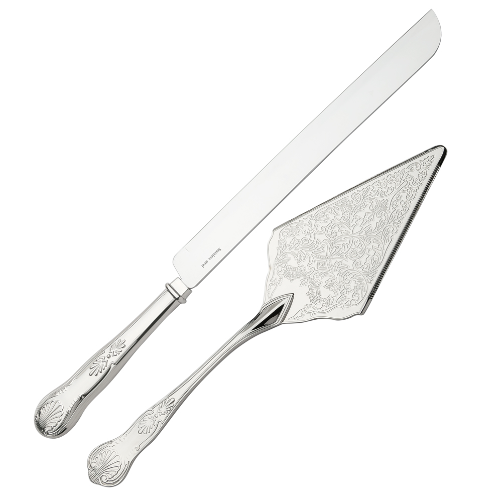 silver cake knife and server